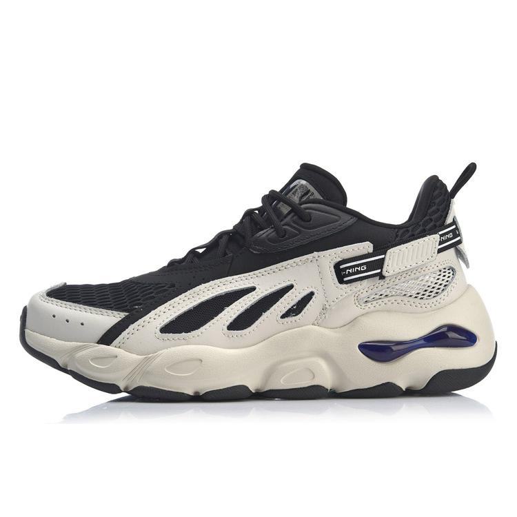 New LINING Butterfly Lite Leather Men's Dad Shoes - White/Black/Dark Blue AGLP069-2