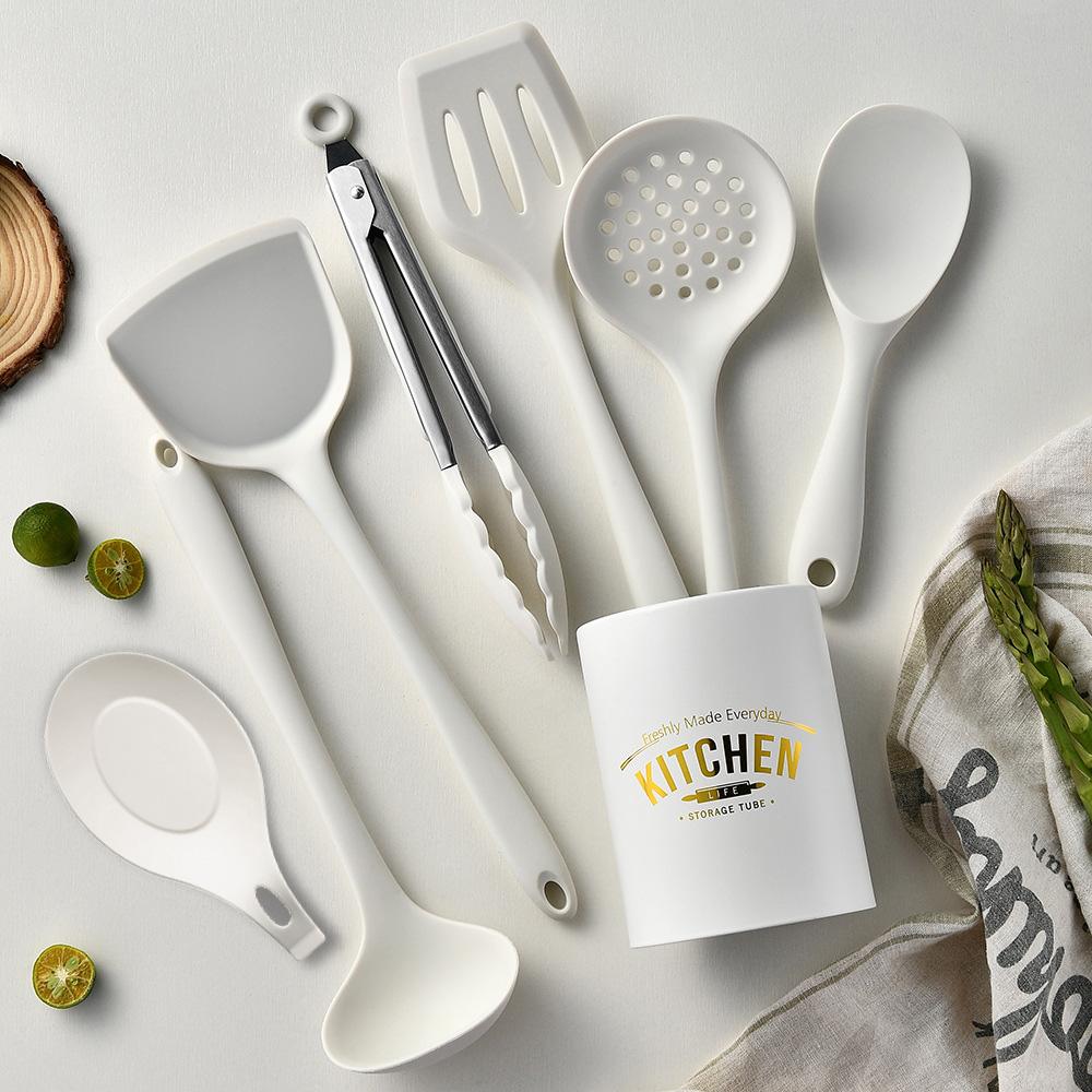 8Pcs Black Silicone Kitchenware Cooking Utensils Set Kitchen Non-Stick Cooking Utensils Baking Tools With Storage Box Tools