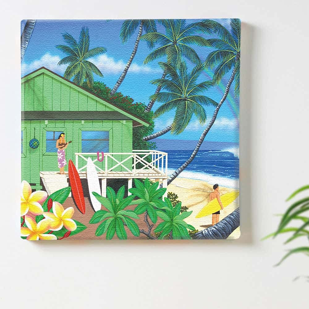 Hawaii Aloha Art Panel 57cm X 57cm L Size Made In Japan Poster Stylish Interior Decor Living Room Surf Summer Ocean Fabric Panel hrk-0008-L