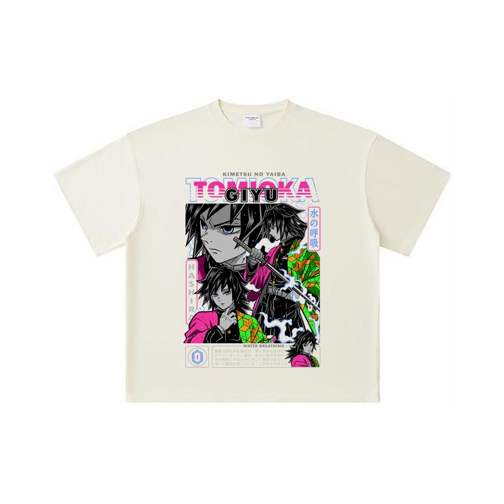 260 GSM Double Yarn 32 Count 100% Cotton Demon Slayer V10 Tomioka Print Unisex Heavy Cotton T Shirt