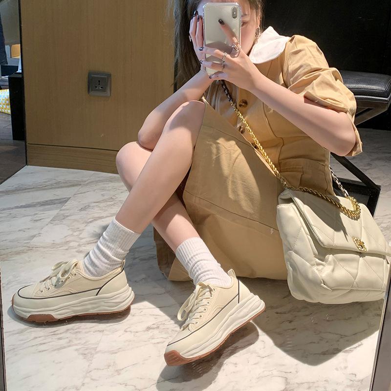 Canvas Shoes Women's Grape Mother 2025 New High-heeled Summer Dissolving Thick-soled Heightening Flat-soled Sports Little White Shoes