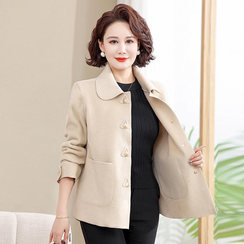 

Шикарное двустороннее шерстяное пальто для мам: Весенний и осенний стиль, замедляющий старение 2XL for 105-120 lbs бежевый