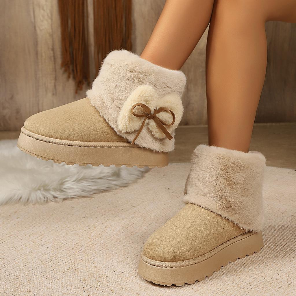 New cotton shoes autumn and winter warm thick-soled snow boots medium tube comfortable indoor and outdoor bow cotton shoes