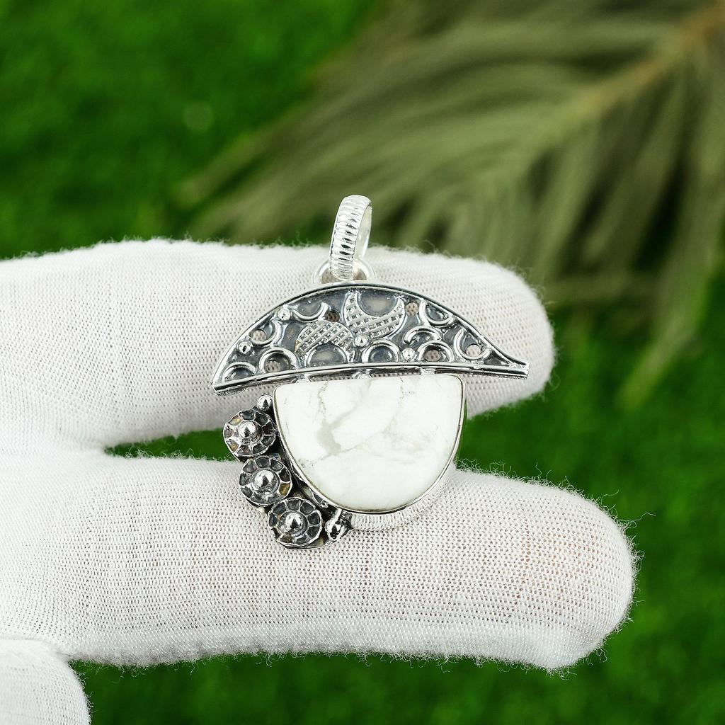 Natural Howlite Gemstone Indian Jewelry 925 Sterling Silver Pendant For Girls