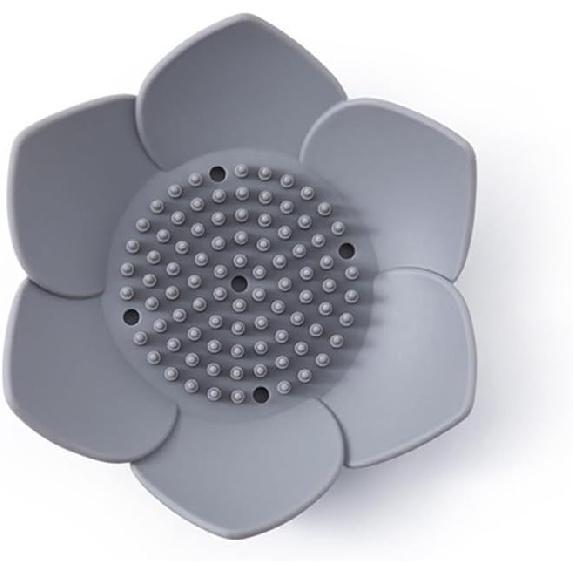 AKOAK Non-Slip Durable Silicone Soap Dish, Creative Lotus Design Storage Shelf Shower, Counter, Sink, Bathroom - 1 Count (Gray)