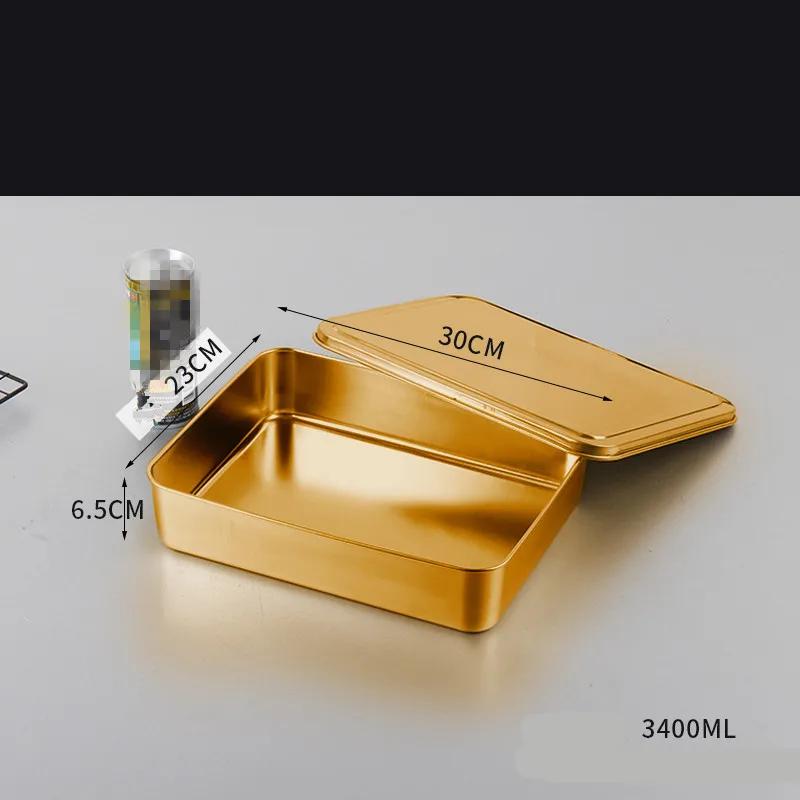 

Набор тарелок из нержавеющей стали золотистого цвета Прямоугольный поднос для хранения тирамису с крышкой для выпечки торта хлеба сервиз assiette