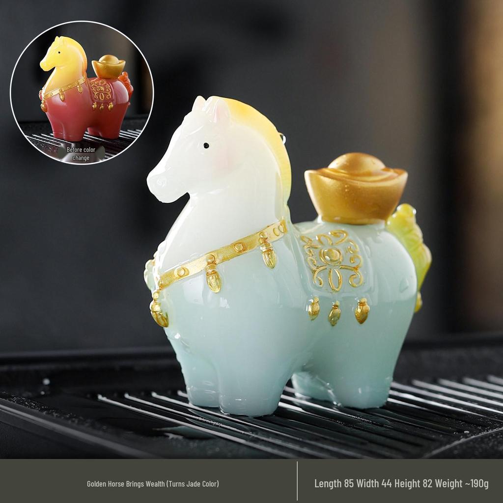 Color-Changing Horse Tea Pet: Resin Ornament for Creative Office and Tea Table Decor