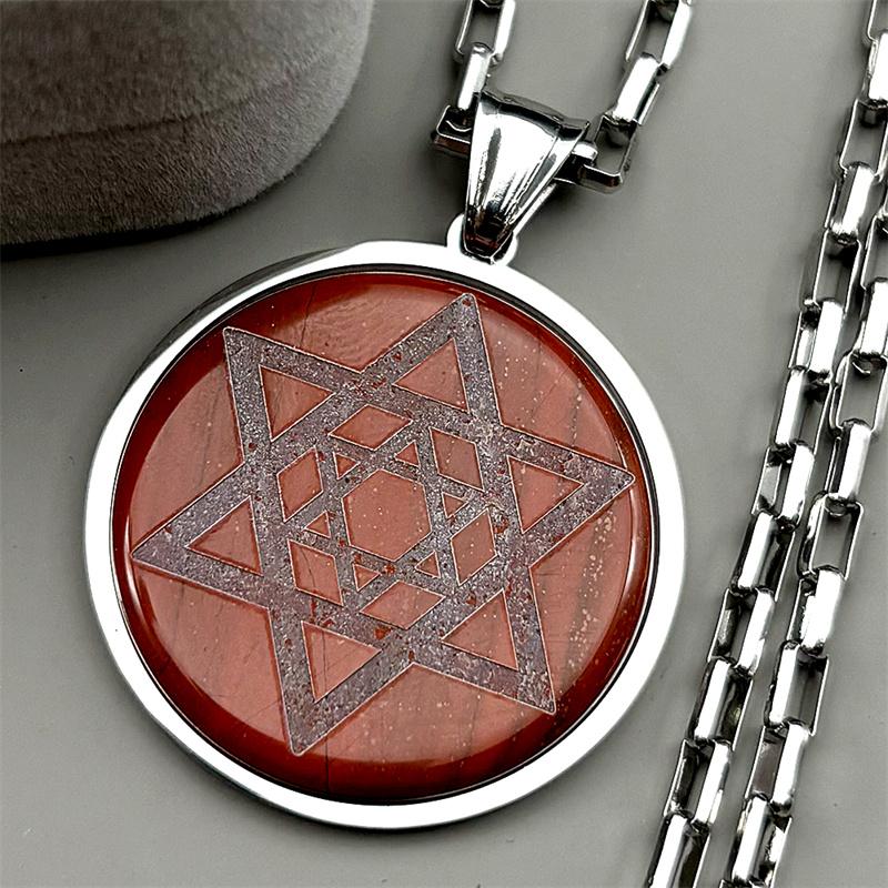 Natural Stones Je Hexagram Symbol Pendant Necklace Stainless Steel Gold Color Judaism Star of David Shield Magen Jewelry