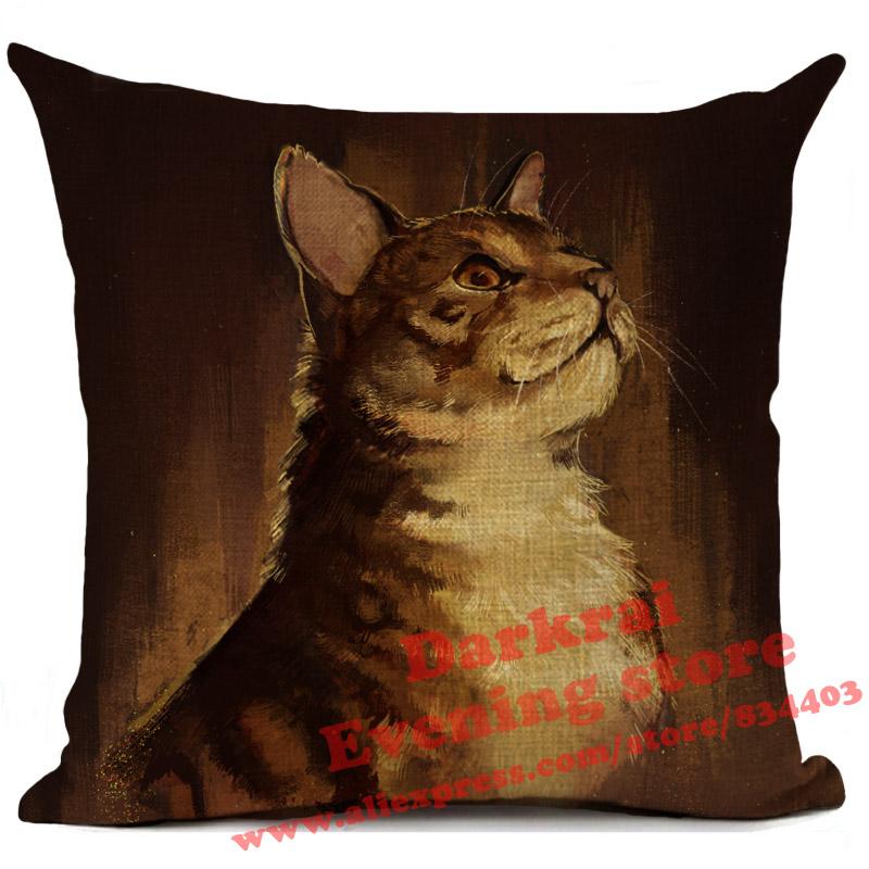 Cat Cushion Cover Kitten Printed Linen Throw Pillows Living Room Sofa Decor Throw Pillows Home Decoration Pillowcase Xcm