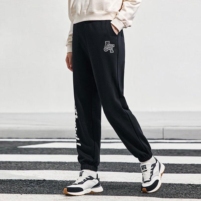 Anta Lifestyle Series Sports Culture Frisbee Alliance Letter Print Cuffed Knitted Pants Women pants Basic-Black 162338326-5