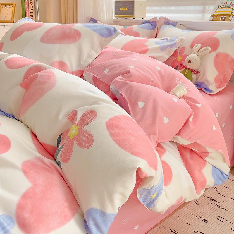 Fresh Literary Style Glutinous Cotton Bedding Set - Four-Piece Set for Dormitory or Home