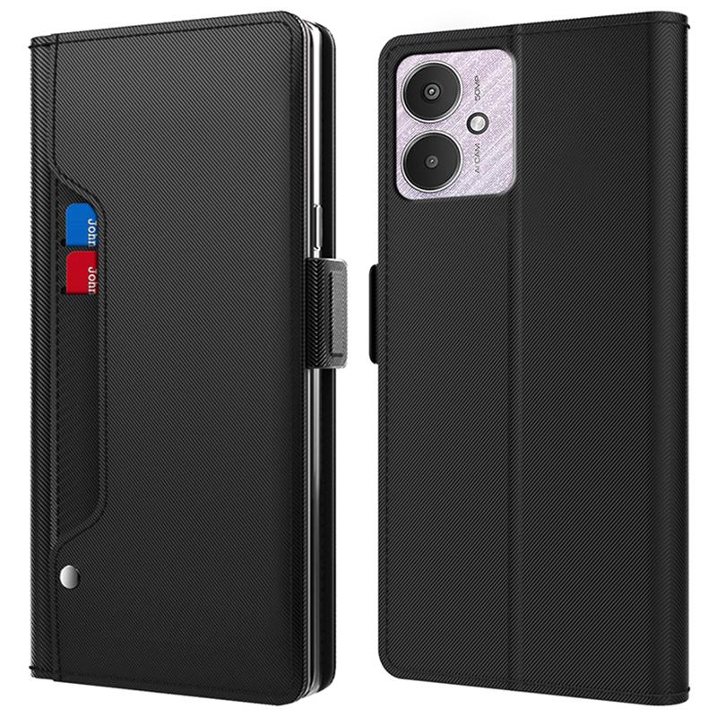 

For Xiaomi Redmi 13C 5G/13R 5G/Poco M6 5G Case Stand PU Leather Phone Cover with Mirror Black