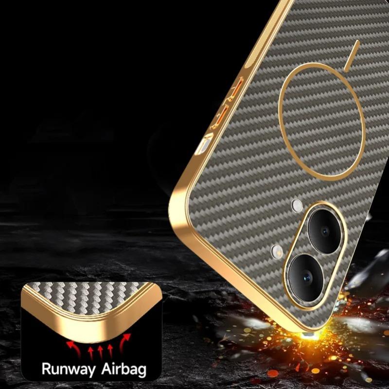 Carbon Fiber Texture Leather for Magsafe Case for Redmi Turbo 5 5Max 15 15C A5 Note 15 Pro Plus 14S 14Pro Plating Frame Cover