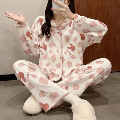 Autumn and Winter Women's Pajamas Home Outfit Girl Spring and Autumn Cardigan Lovely Sweet Girl Student Home Outfit