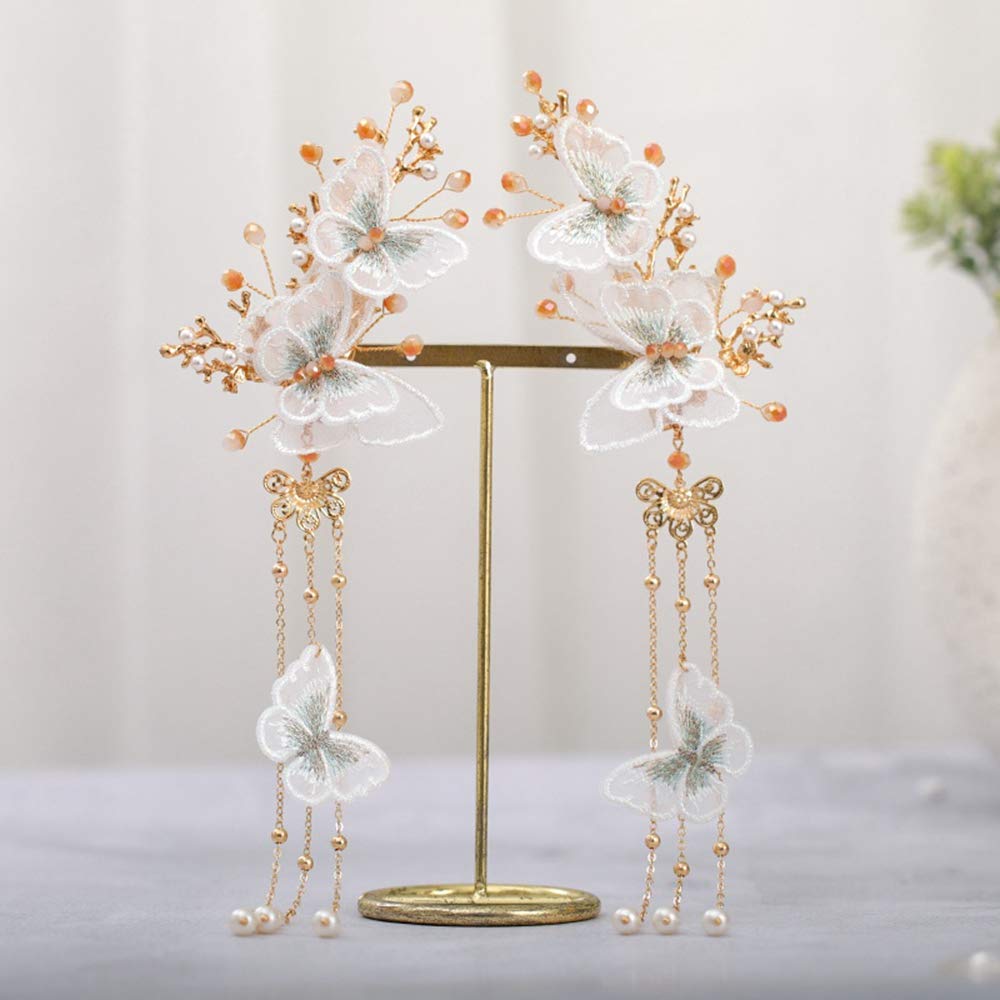 Chinese Flower Tassel Traditional Classical Style Hair Stick Pin, Butterfly Hair Comb Hairpin Sets Crystal Hair Chopsticks Headwear Hair Accessories