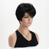 Stylish Women Short Layered Wave Hair Synthetic Black Wigs with Bangs for Daily Cosplay Lolita Heat Resistant Fibre