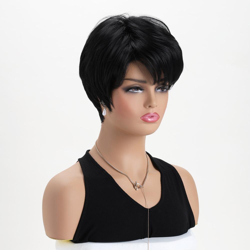 Stylish Women Short Layered Wave Hair Synthetic Black Wigs with Bangs for Daily Cosplay Lolita Heat Resistant Fibre