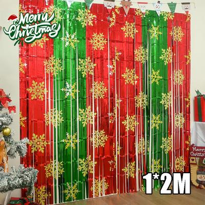 Christmas Party Decorations Tinsel Foil Fringe Curtains Winter Photo Booth Prop Backdrop Streamer Snowflake Birthday Party Decor
