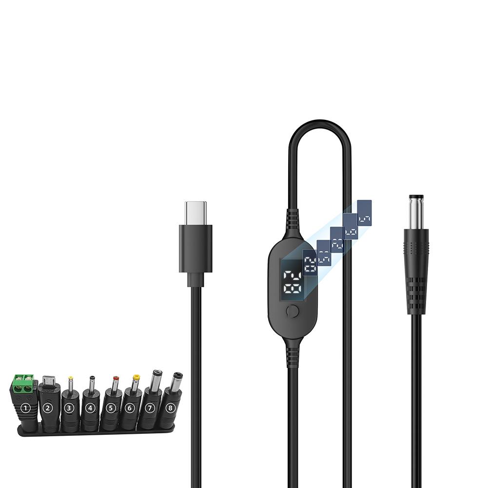 Type-C To DC 5.5x2.5mm Power Cable 140W 6-Level Adjustable Voltage Display For Laptop Router Camera Charging Adapter Kit