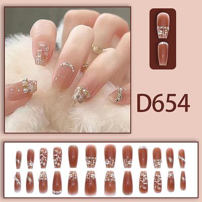 24 Stück Sargform Aufdrücknägel Herbst Winter Falsche Nägel Glitzer Diamant Aufklebenägel Französische Nagelkunst