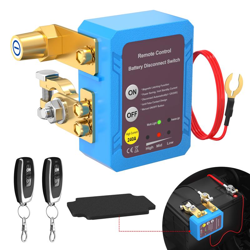 Kill Switch 12V 240A Remote Battery Disconnect Switch Automatic Power Shut Off Switchs Remote Control Switch for Auto Car Truck