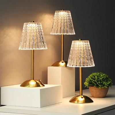 Lampada da tavolo ricaricabile a LED, lampada da lettura, dimmerabile al tocco, lampada da scrivania in cristallo nordico per bar, soggiorno, camera da letto, hotel, luce da comodino