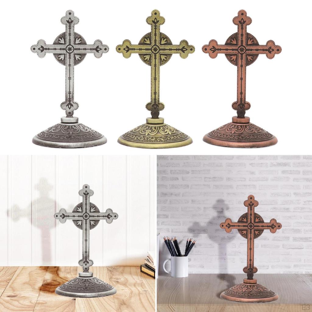 Cross Figurine Religious Art Piece Zinc Alloy Tabletop Decoration for Home And Office