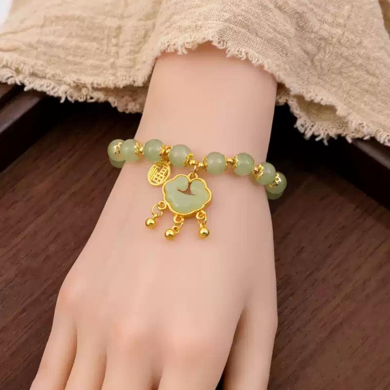 Women  Lucky Bracelet Imitation Hetian Jade Temperament Beaded Bracelet Jewelry Gift