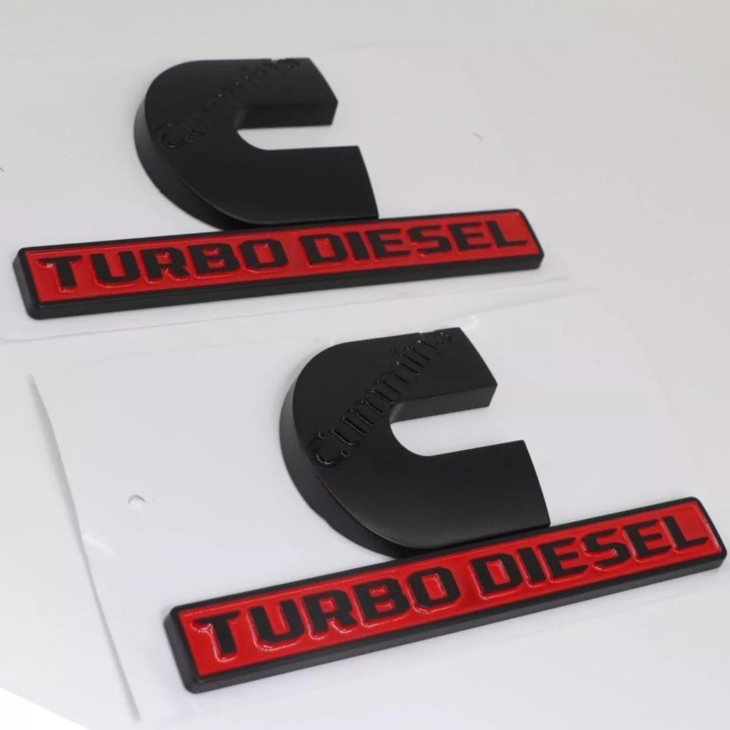 2Pc Set Compatible with Cummin Turbo Emblems for 2500 3500 Fender Badges (Black Red)