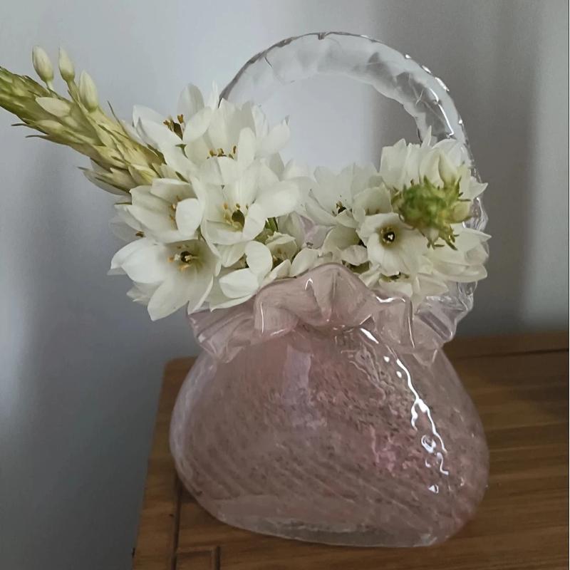 Luxuriöse Kristallglas Handtaschen-Vase, Elegante Glas-Korb-Blumenvase mit Kristallglasur-Finish für die Wohnkultur