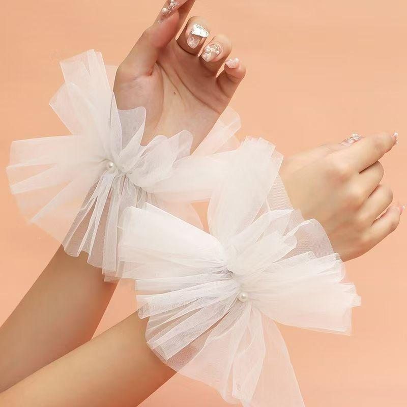 Elegant Beaded Pearl Mesh Sun Protection Sleeve for Wedding Dress