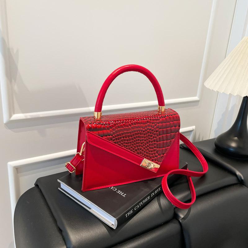 Korean Style Faux Leather Patchwork Bag for Women Stone Texture Square Shoulder Purse Casual Commuter Handbag CLE