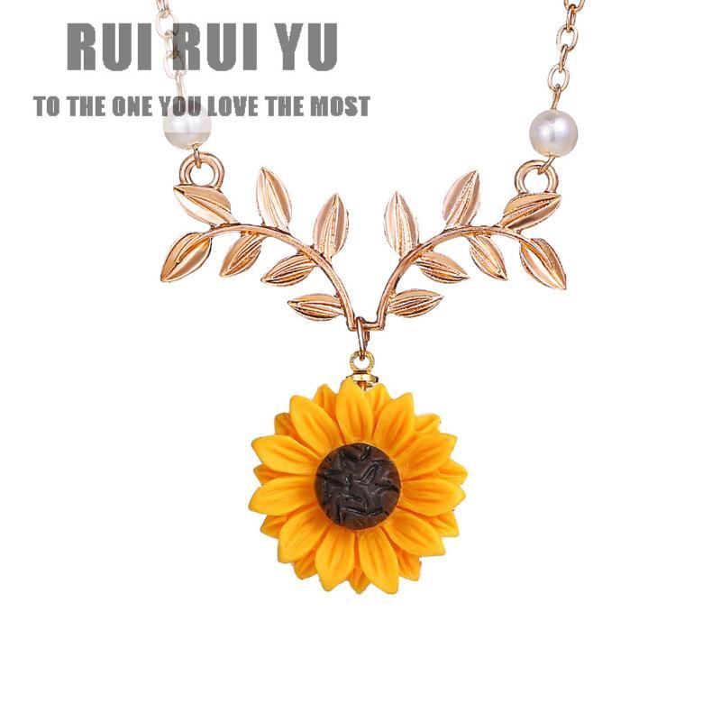 

RUI RUI YU Женщины Модное ожерелье из подсолнуха Кулон из листьев цветов Свитер Цепочка