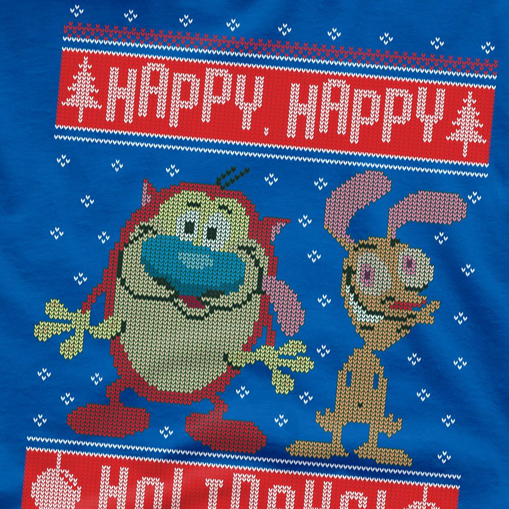 Ren & Stimpy Mens Happy, Happy Holidays Christmas Jumper T-Shirt