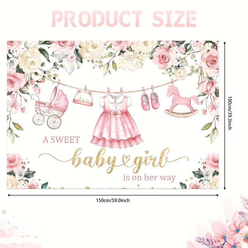 2D Pink Floral Baby Girl Shower Backdrop A Sweet Baby Girl Is On Her Way Party Decoration
