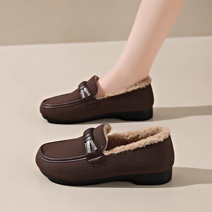 

Cloth shoes velvet cotton shoes winter soft sole warm grandma shoes flat casual beanie shoes 35 коричневый
