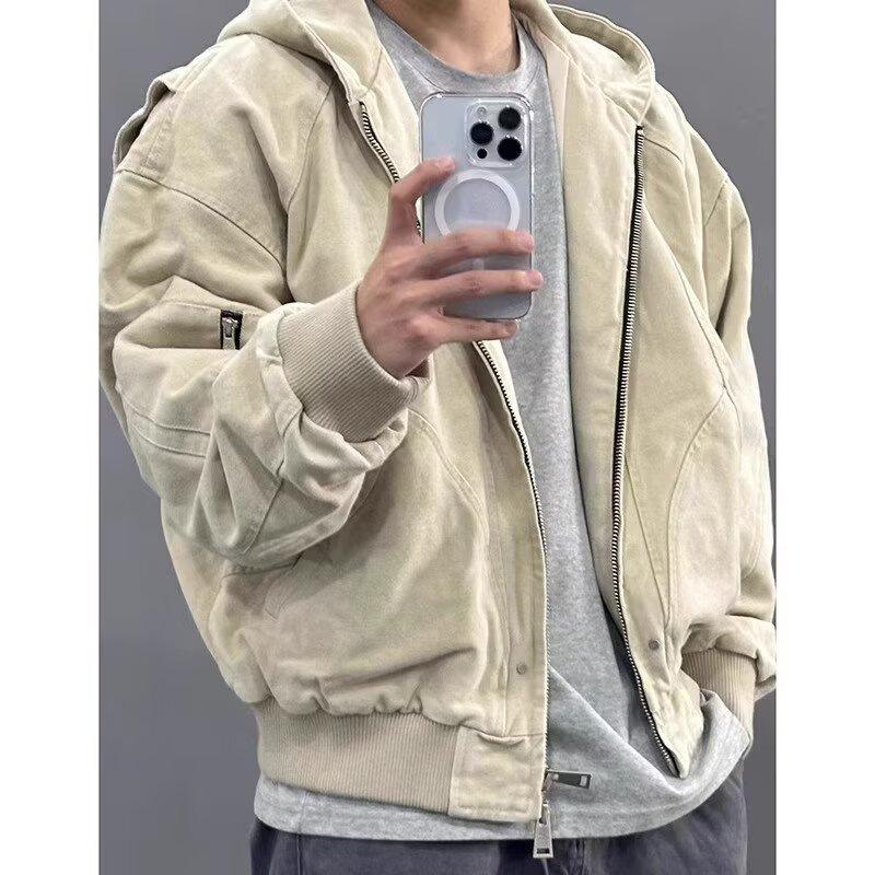Men's Retro Hooded Harrington Jacket - Cropped Autumn/Winter Casual Baseball Outerwear