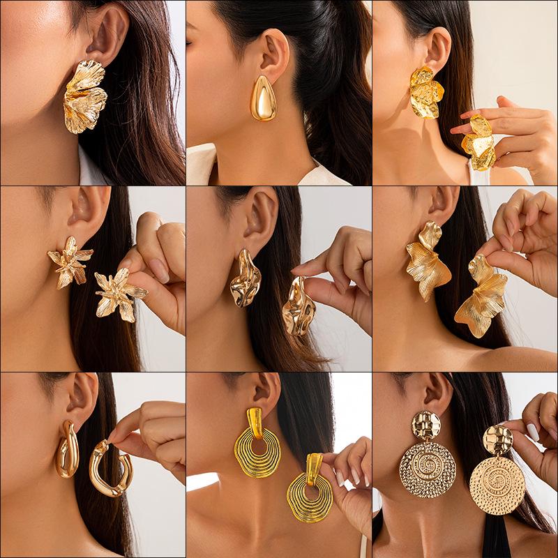 Geometric Irregular Metal Stud Earrings: European & American Minimalist Style