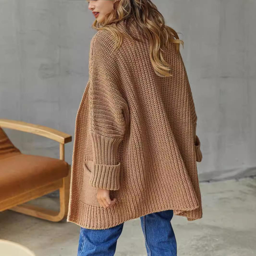 

Свитер европейский и американский карманы однотонный свободный свитер куртка ленивый стиль мода для работы 49-53 (One Size)