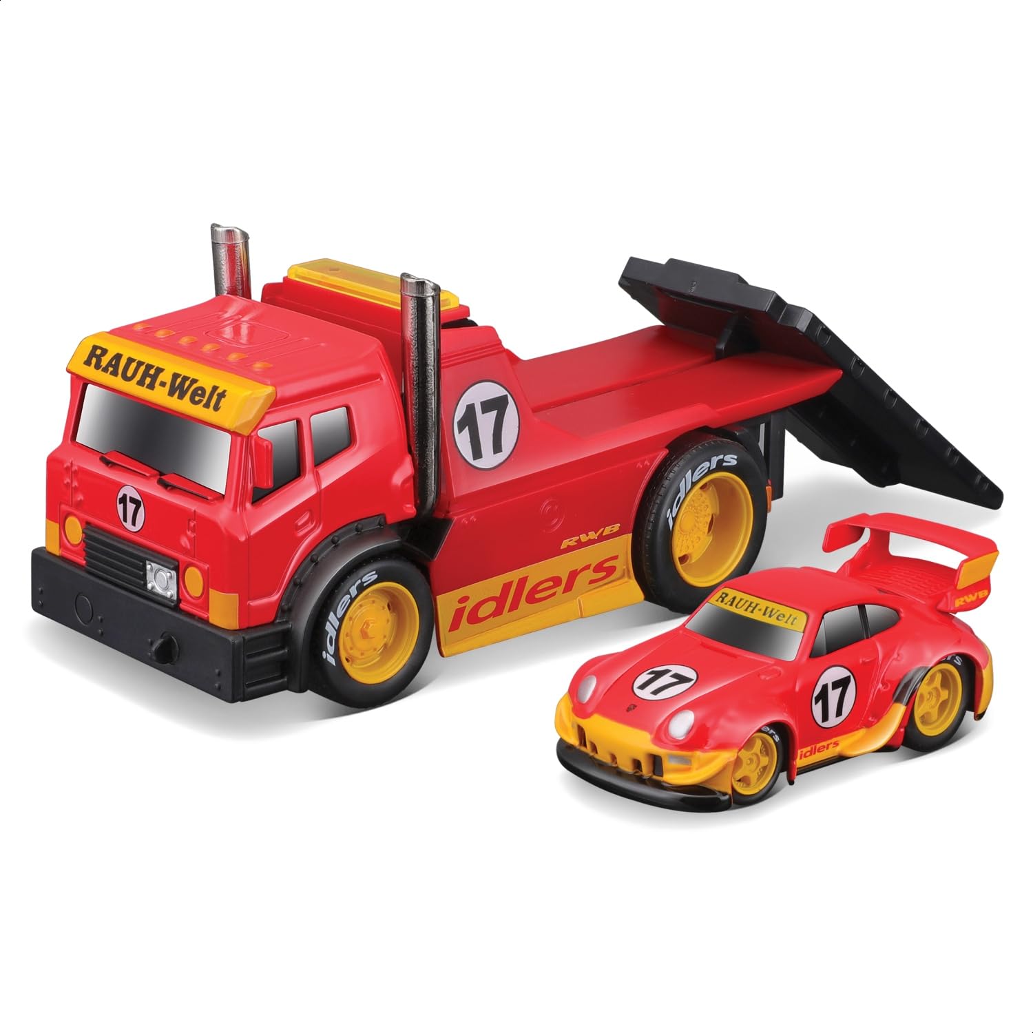 

Maisto 1/64 Scale Muscle Machines Muscle Transporter / Diecast Model Car (JDM Flatbed/RWB 993 911 - Red/Orange 11543)