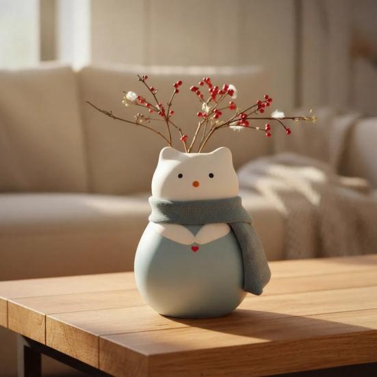 1/2 Stück Keramik Katze Blumenvase Moderne Kätzchen Blumen Stifthalter Behälter Haus Büro Tischmittelstück Dekorativer Blumenpflanzen Vasen