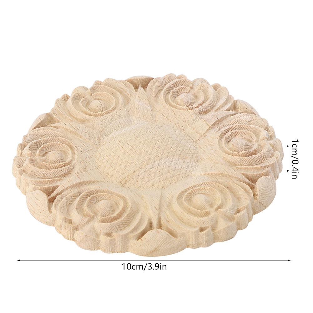 4 Buc 10cm Formă Rotundă Aplicație Sculptură în Lemn pentru Decorațiune Ornament Mobilier Casă Dulap