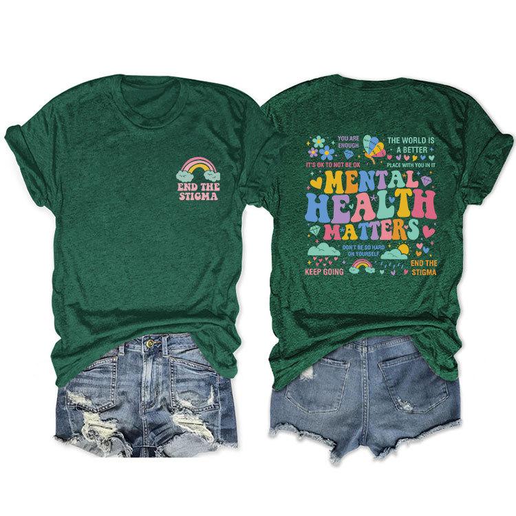 Summer Loose Crewneck Tshirt Unisextal Health Matters End the Stigma Printed Fashion Casual Shortsleeved Top with Womens Pullov