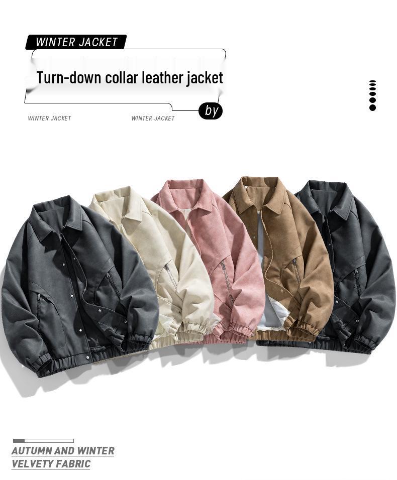 Men's Plus Size PU Leather Jacket - Hong Kong Style Autumn/Winter, Lapel, Pure Color, Casual Couple Outerwear for Chubby Individuals