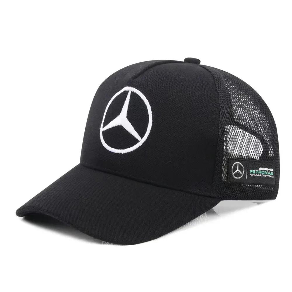 

Car Sticker 2025 For Benz Fashion Leather Mesh Hat Snapback Trucker Outdoor Sport Running Adjustable Baseball Cap For Mercedes B чорний