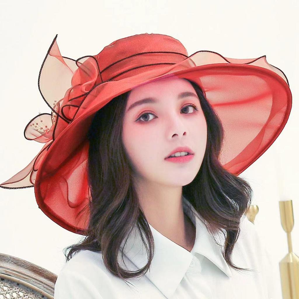 Women's Retro Organza Mesh Sun Hat - European & American Style for Summer Outdoors