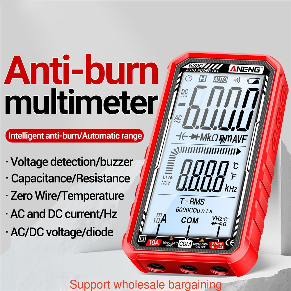 Multifunctional Digital Multimeter Ammeter AC DC Tester 6000 Counts Auto Range Voltmeter DCV ACV Resistance Temperature Measurement Digital Display