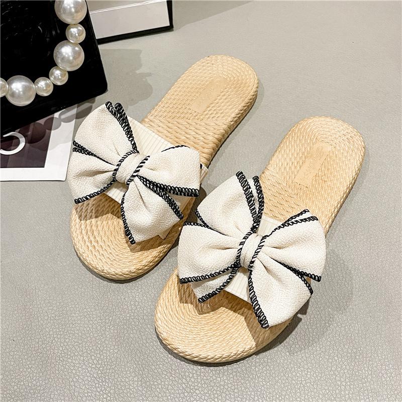 Women's Summer Outer Wear Bowknot Summer Flat-bottomed Fashion Ins Tide Beach Flower Sandals and Slippers