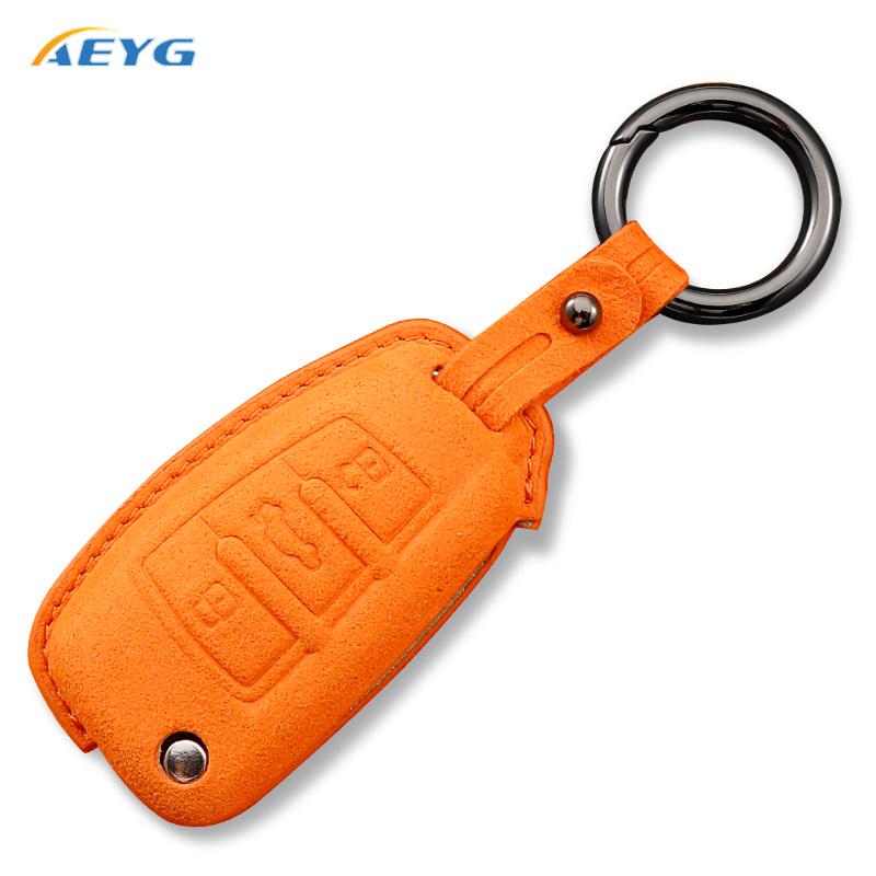 Leather Suede Style Car Key Case Cover Shell for A3 8L 8P A4 B6 B7 B8 A6 C5 C6 4F RS3 Q3 Q7 TT 8L 8V S3 Key Fob Accessories