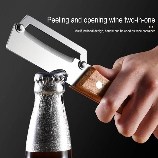 Vegetable Peeler With Wooden Handle Stainless Steel Blade Bottle Opener Non-Slip Grip
